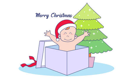 Cartoon cute baby santa merry christmasのイラスト素材