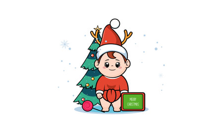Cartoon cute baby santa merry christmasのイラスト素材