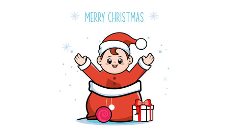 Cartoon cute baby santa merry christmasのイラスト素材