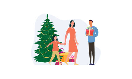 People celebrating christmas illustration. Merry christmas and happy new yearのイラスト素材