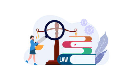 Law justice with weighing scale and huge icons process of law symbols illustrationのイラスト素材