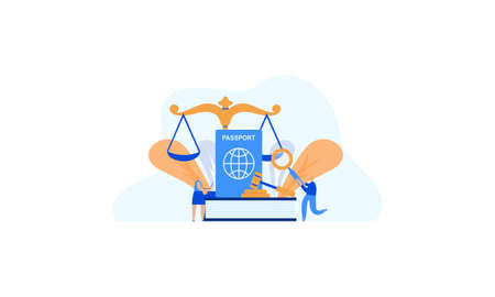 Law justice with weighing scale and huge icons process of law symbols illustrationのイラスト素材