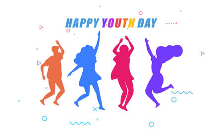 International youth day, jumping people silhouettesのイラスト素材