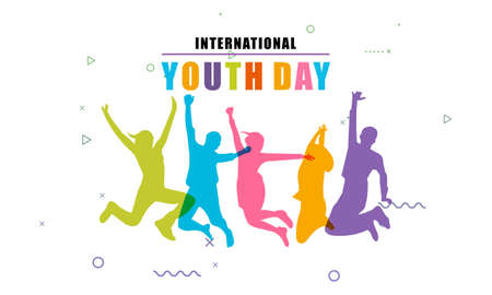 International youth day, jumping people silhouettesのイラスト素材