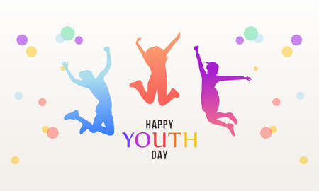 International youth day, jumping people silhouettesのイラスト素材
