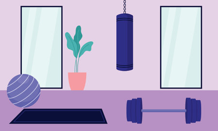 Home gym with different workout elements illustrationのイラスト素材