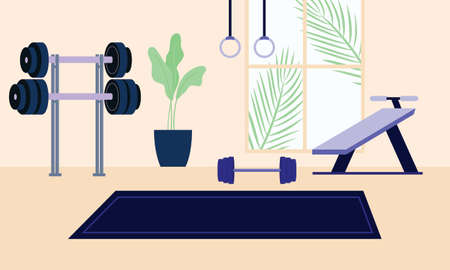 Home gym with different workout elements illustrationのイラスト素材