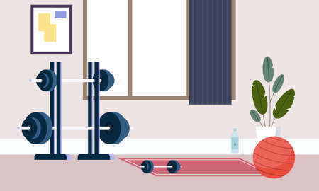 Home gym with different workout elements illustrationのイラスト素材