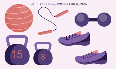 Hand drawn flat fitness equipment for woman illustrationのイラスト素材