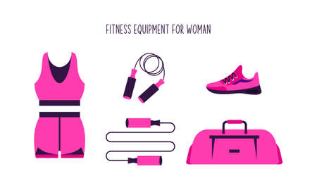 Hand drawn flat fitness equipment for woman illustrationのイラスト素材