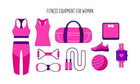 Hand drawn flat fitness equipment for woman illustrationのイラスト素材
