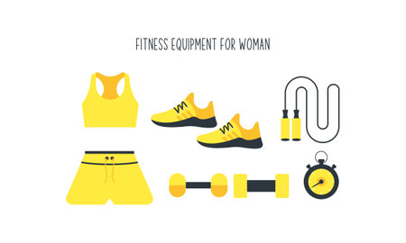 Hand drawn flat fitness equipment for woman illustrationのイラスト素材
