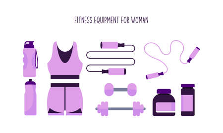 Hand drawn flat fitness equipment for woman illustrationのイラスト素材