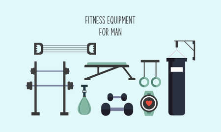 Hand drawn flat fitness equipment for man illustrationのイラスト素材