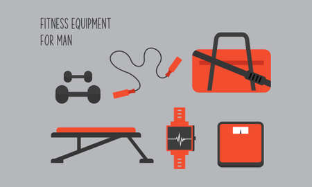 Hand drawn flat fitness equipment for man illustrationのイラスト素材