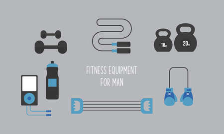 Hand drawn flat fitness equipment for man illustrationのイラスト素材