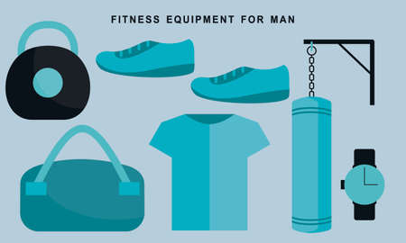 Hand drawn flat fitness equipment for man illustrationのイラスト素材