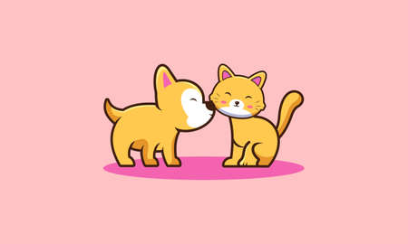 Cute dog and cute cat cartoon illustrationのイラスト素材