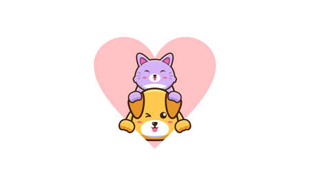 Cute dog and cute cat cartoon illustrationのイラスト素材