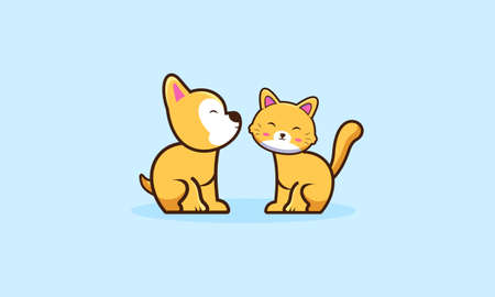 Cute dog and cute cat cartoon illustrationのイラスト素材