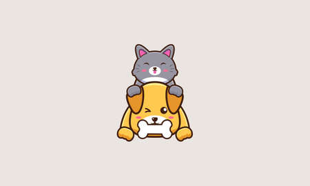 Cute dog and cute cat cartoon illustrationのイラスト素材