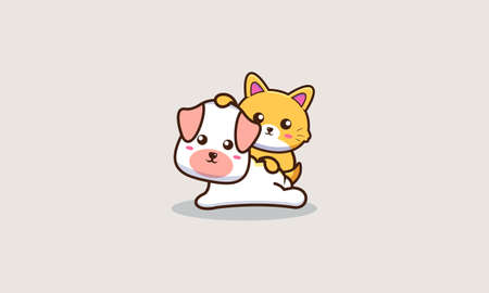 Cute dog and cute cat cartoon illustrationのイラスト素材