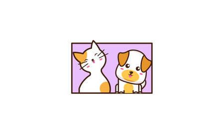 Cute dog and cute cat cartoon illustrationのイラスト素材