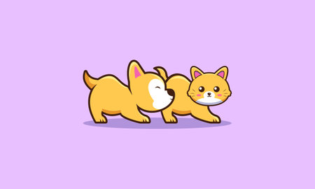 Cute dog and cute cat cartoon illustrationのイラスト素材