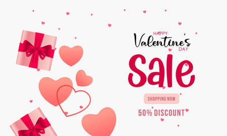 Valentine's day sale banner background with gift box and heartのイラスト素材
