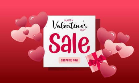 Valentine's day sale banner background with gift box and heartのイラスト素材