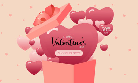 Valentine's day sale banner background with gift box and heartのイラスト素材
