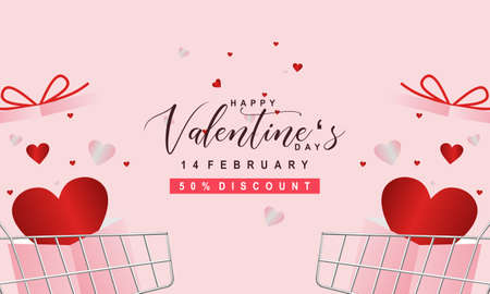 Valentine's day sale banner background with gift box and heartのイラスト素材