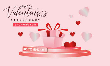 Valentine's day sale banner background with gift box and heartのイラスト素材