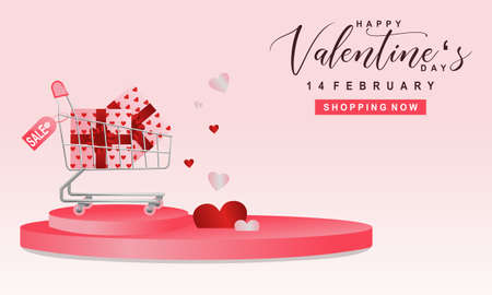 Valentine's day sale banner background with gift box and heartのイラスト素材