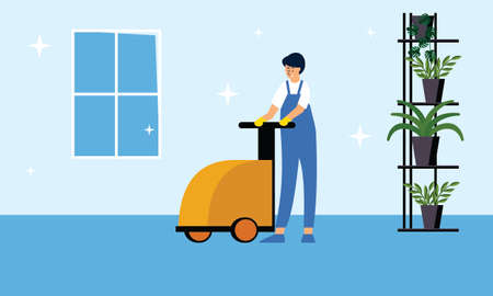Cleaners with cleaning products housekeeping service illustrationのイラスト素材