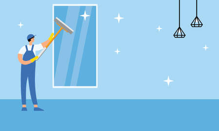 Cleaners with cleaning products housekeeping service illustrationのイラスト素材