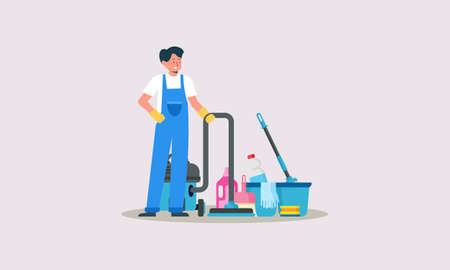 Cleaners with cleaning products housekeeping service illustrationのイラスト素材