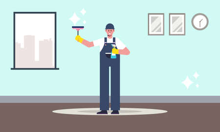 Cleaners with cleaning products housekeeping service illustrationのイラスト素材