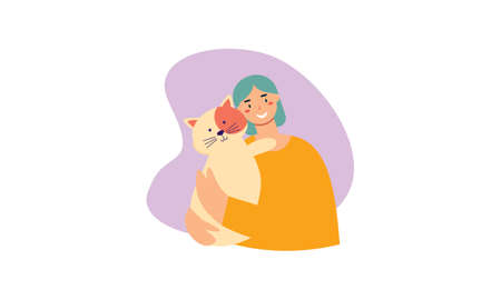 Flat illustration people with pets illustrationのイラスト素材