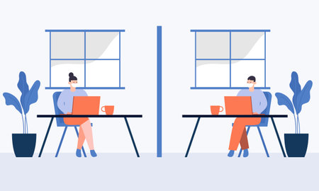 New normal at the office concept illustrationのイラスト素材