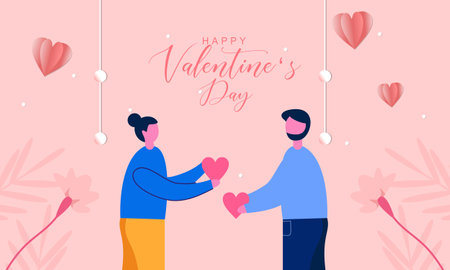 Flat design valentine's day background with couple illustrationのイラスト素材