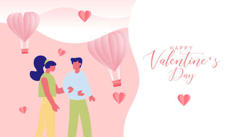 Flat design valentine's day background with couple illustrationのイラスト素材