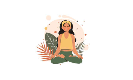 Tranquil women with closed eyes and croosed legs meditating in yoga lotus posture. Meditation practiのイラスト素材
