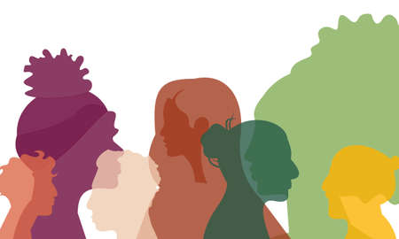 Silhouette profile group of men and women of diverse culture. Diversity multi-ethnic and multiracialのイラスト素材