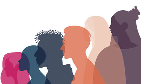 Silhouette profile group of men and women of diverse culture. Diversity multi-ethnic and multiracialのイラスト素材