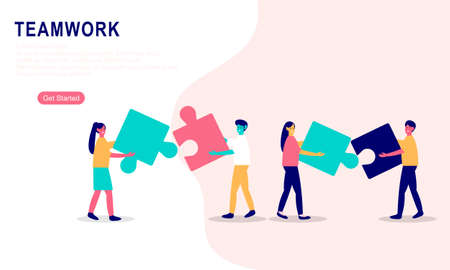 Work team joining puzzle pieces, brainstorming, collaboration, partnership conceptのイラスト素材