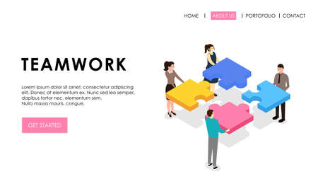 Work team joining puzzle pieces, brainstorming, collaboration, partnership conceptのイラスト素材