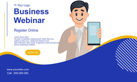 Banner design of business webinar register online cartoon style templateのイラスト素材
