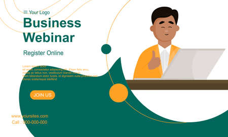 Banner design of business webinar register online cartoon style templateのイラスト素材