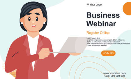 Banner design of business webinar register online cartoon style templateのイラスト素材